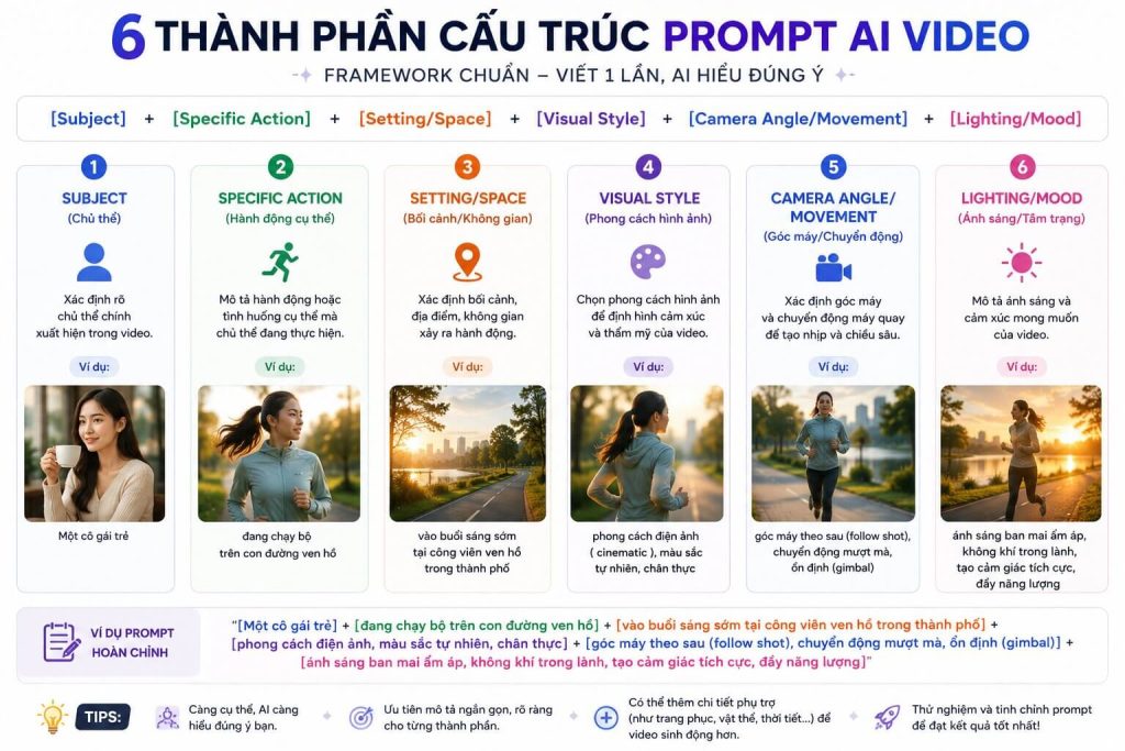 Infographic trực quan — 6 thành phần cấu trúc prompt 