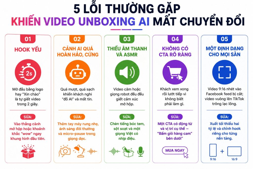 Infographic 5 lỗi và cách sửa nhanh cho video unboxing AI