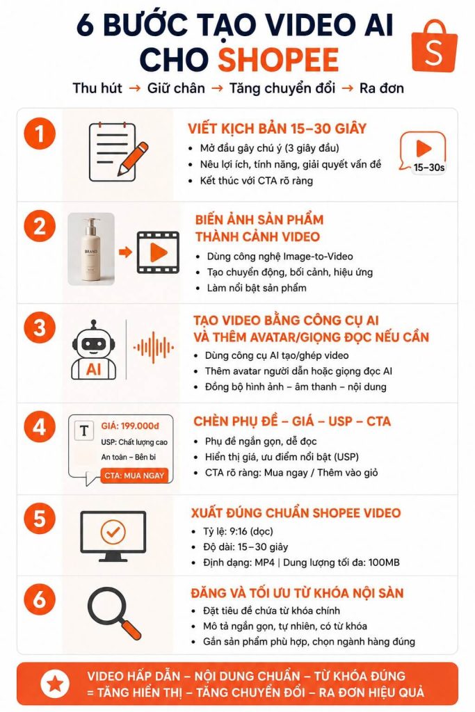 6 bước tạo video AI bán hàng cho Shopee