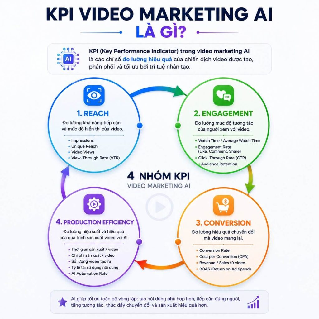 Sơ đồ 4 nhóm KPI video marketing AI