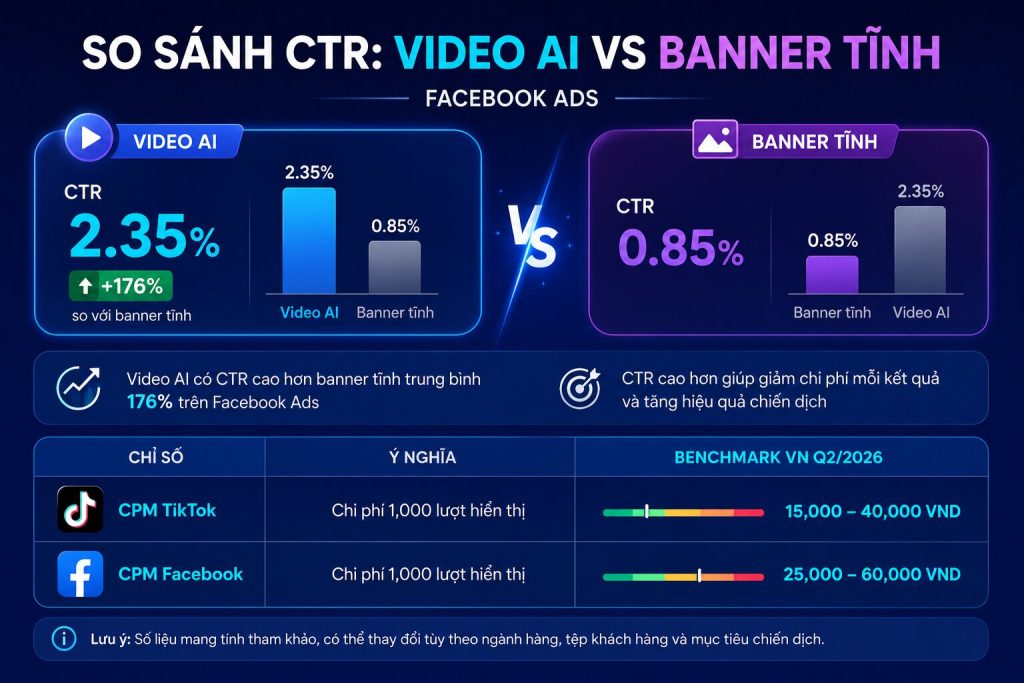 So sánh CTR video AI vs banner tĩnh trên Facebook Ads