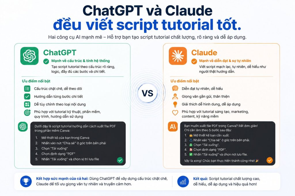 Cách dùng ChatGPT và Claude viết kịch bản video tutorial bằng AI