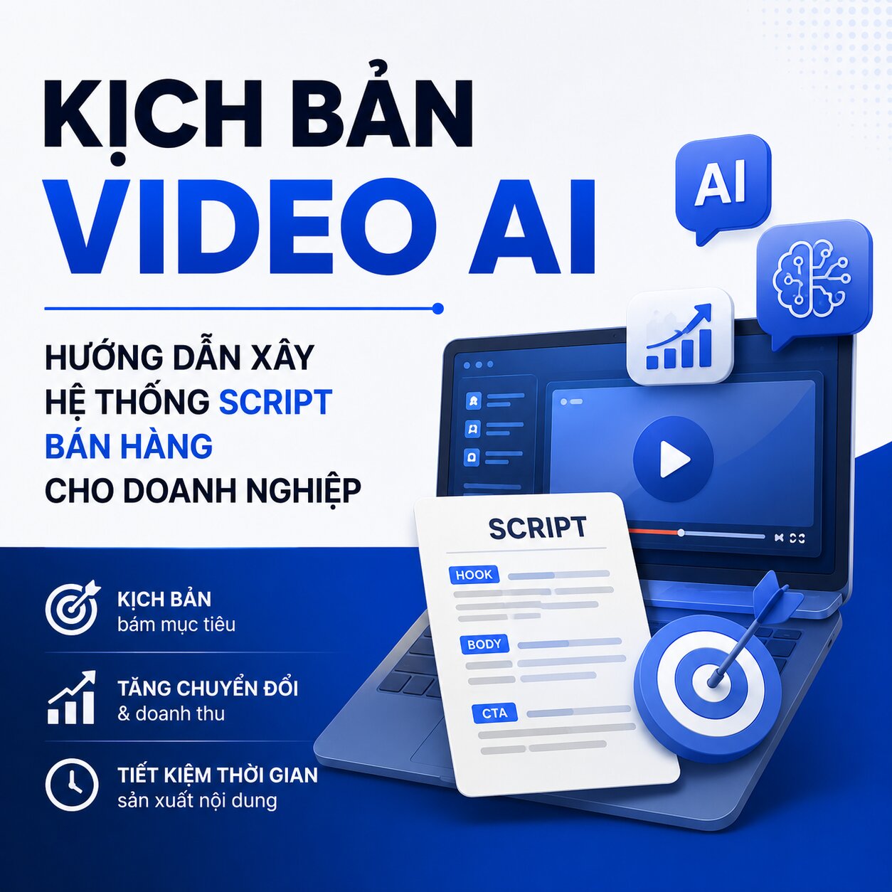 Tạo thumnail Ảnh bìa cho web Khung vuông Đơn giản, rõ ràng Kịch Bản Video AI Hướng Dẫn Xây Hệ Thống Script Bán Hàng Cho Doanh Nghiệp